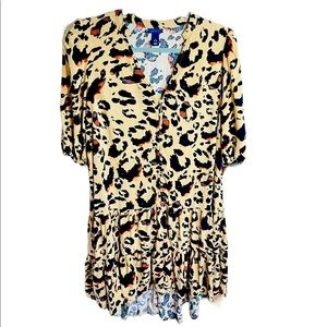 Scoop Leopard Print Mini Dress | Size M (8-10) | Short Sleeve | Comfort Casual